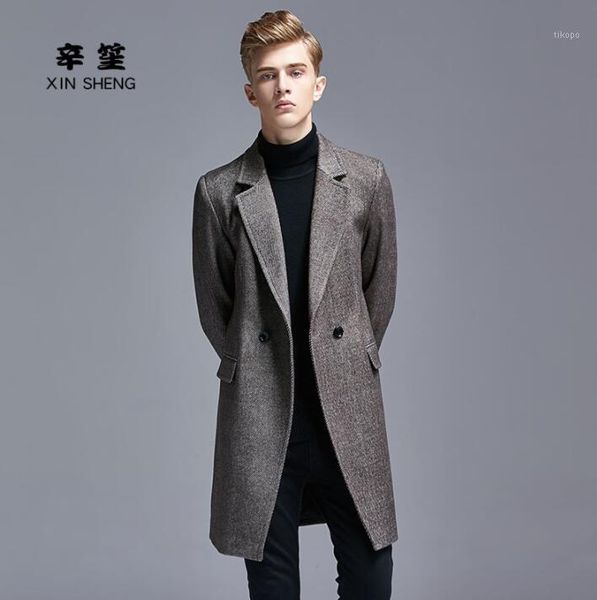 

autumn winter casual woolen coat men trench coats long sleeves overcoat suits mens cashmere coat casaco masculino england grey1, Black