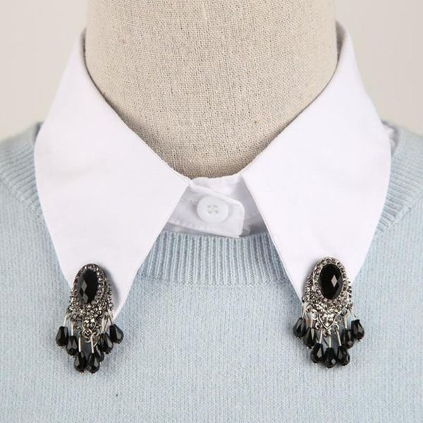 

women rhinestone decor button down shirt false collar detachable fake necklace 2018 new women rh qylfeu, White