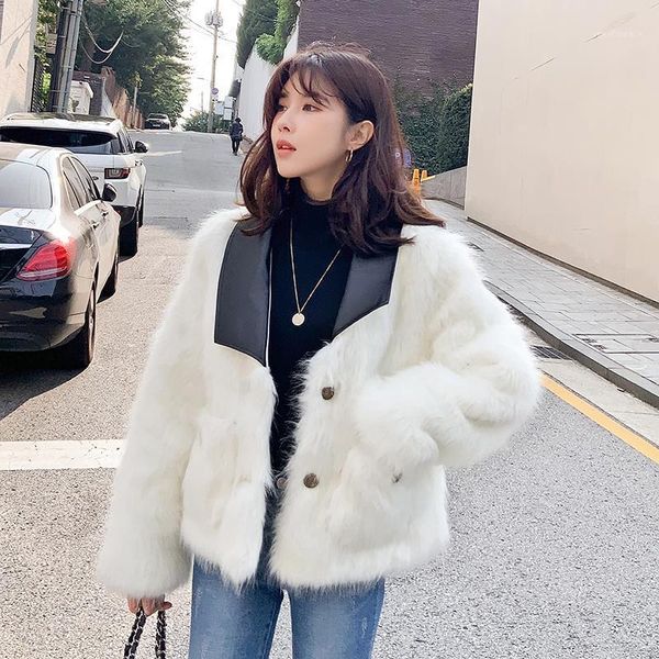 

ladies jacket and coats winter fashion single breasted faux fur coat warm thick plush coat winter jacket women fluffy1, Black