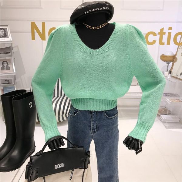 

v-образным вырезом свободно розовый свитер женщины осень / зима 2020 новый с длинным рукавом внутри присоединяйтесь к тонкой пуловерной вяза, White;black