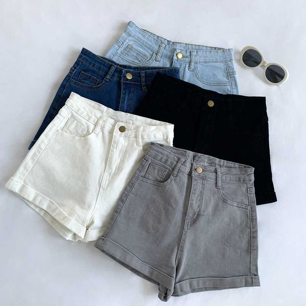 

casual blue denim women high waist buttons pockets slim fit 2020 summer beach streetwear jeans shorts, White;black