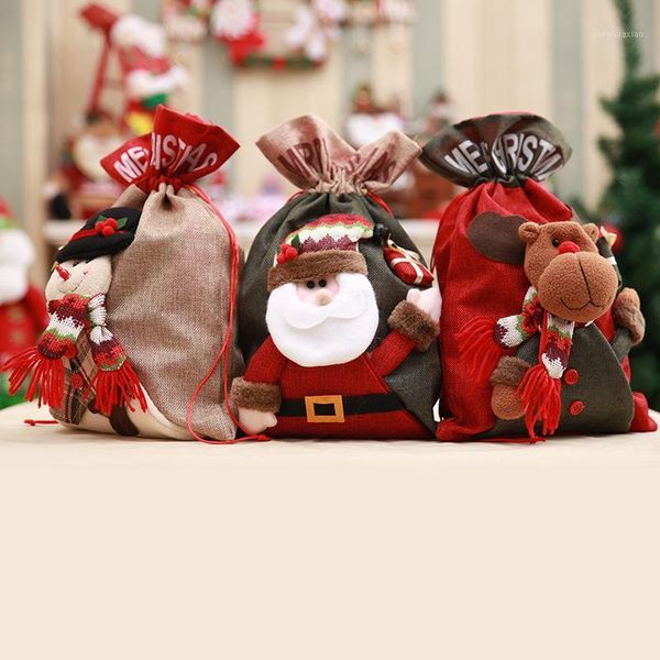 

christmas decorations cloth gift bag santa claus drawstring xmas decoration candy tree ornaments supplies1
