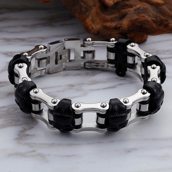 

link, chain trustylan biker mens bracelets 316l black gold color stainless steel wristband punk skulls motorcycle link bracelet men