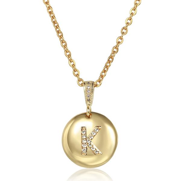 

2020 new initial a-z letter round charm necklace for women girls yellow gold copper cz personal name jewelry rolo chain gp423a, Silver