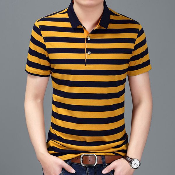 

2021 new summer striped men short sleeves new fashion lapel shirt polo men's smart cotton n4wf, White;black