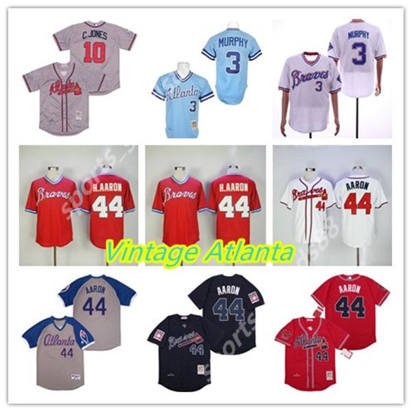

vintage atlanta 44 hank aaron h.aaron 3 dale murphy 10 chipper jones 1957 1963 1973 1974 1982's baseball jerseys, Blue;black