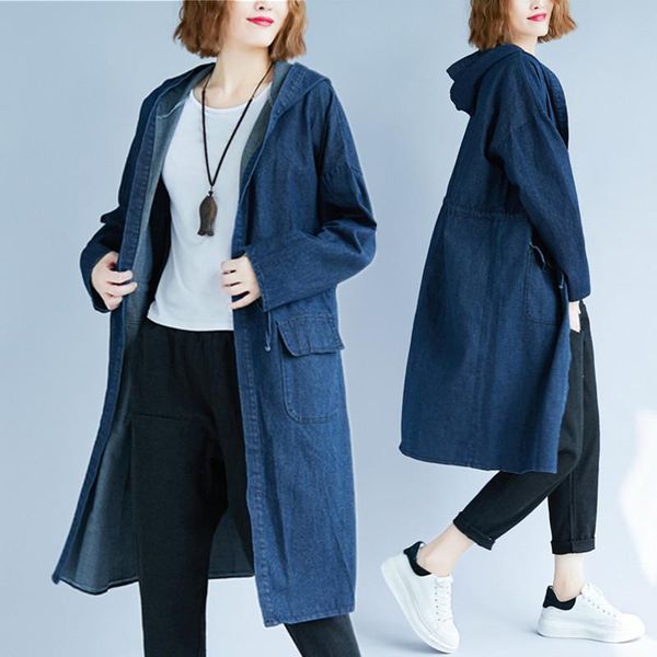 

big size spring autumn women korean fashion outwear jean lady female plus large loose drawstring denim cardigan jacket coat, Black;brown