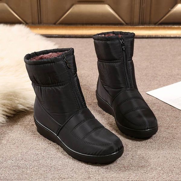 

2020 new warm plush fur comfortable zipper women ankle boot female mother shoes waterproof casual snow boots woman winter shoes1, Black