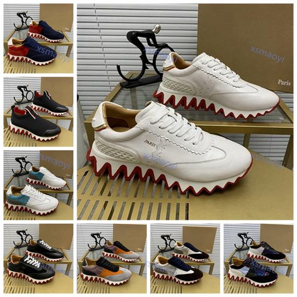 

21s fun style men's shoes red bottom sneakers loubisharks donna flat red serrated soles,super gift men's red soles shoes men walki, Black