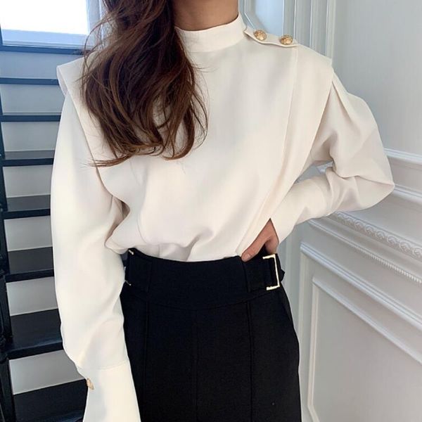 

spring women chic elegant office ladies white shirts stand collar buttons women long sleeve blouses autumn loose blusas