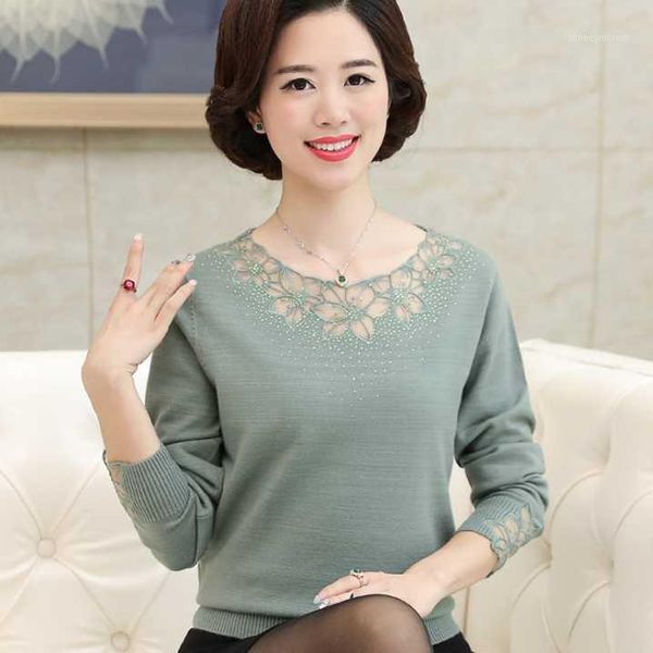 

women's sweaters 2021 autumn and winter lace sweater women bottoming shirt mother clothing middle-aged pullover da3811, White;black