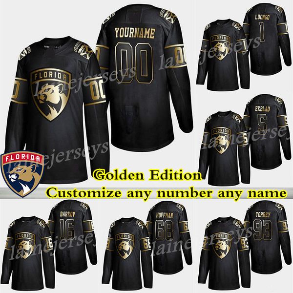 

2019 florida panthers golden edition 72 sergei bobrovsky 16 aleksander barkov 5 ekblad customize any number any name hockey jerseys, Black;red