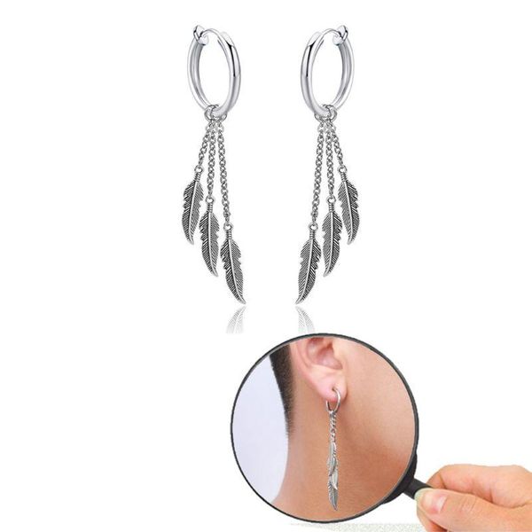 

dangle & chandelier retro fringed chain earrings men women ear buckle leaf pendant earring jewelry, Silver