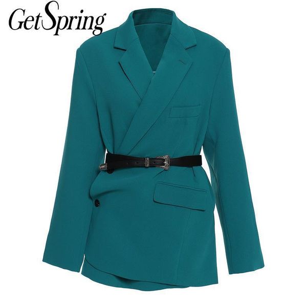 

getspring women blazer irregular bandage women blazers jackets vintage casual blue womens blazers long sleeve 2020 new fashion, White;black