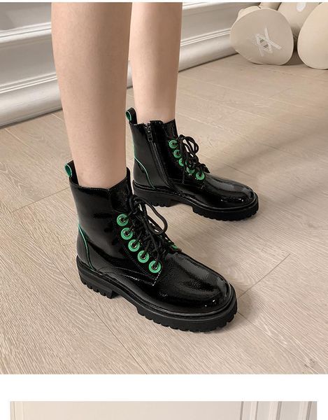 

mobetty 2021 new fashion round toe ankle boots pu leather big size women booties lace-up zip pumps botines mujer, Black