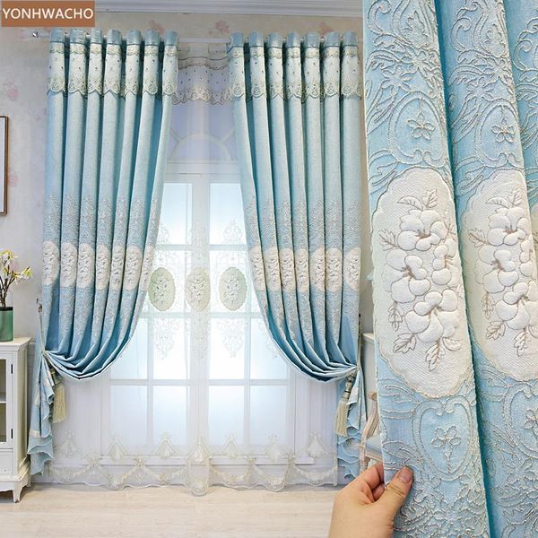 

curtain & drapes custom luxury living room high-class noble chenille embroidery shading blue cloth blackout tulle c416