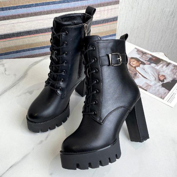 

2020 winter new high heel boots short round toe boots fashion1, Black