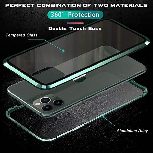 

360 magnetic metal case for iphone 12 se 11 pro max double side glass for iphone x xr xs max 7 h jllyjc