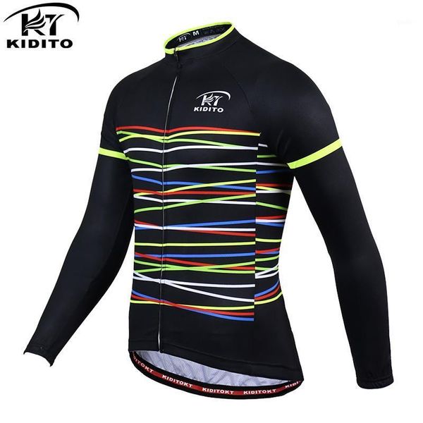 

kiditokt long sleeves cycling jerseys autumn coolmax cycling clothing breathable mountain bike clothes sportswear for men1, Black;red