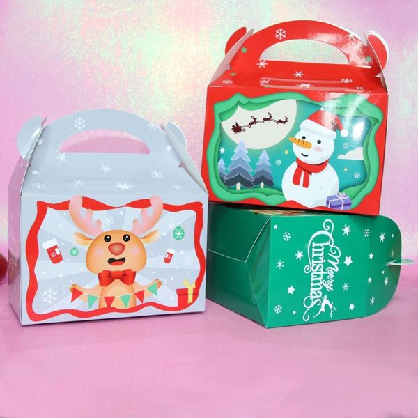 

stobag 6 шт. лот 15.5x9x16.5cm счастливого рождества зеленая красная ручка бумажная коробка candy gfit упаковочное событие праздновать поста