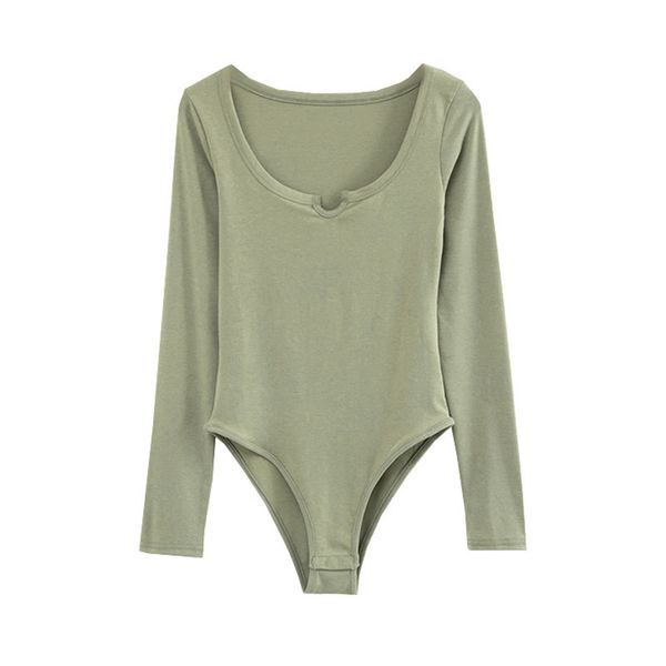 

wind tight u-neck long sleeve bottomed t-shirt bodysuit small slim ins versatile low chest top, Black;gray