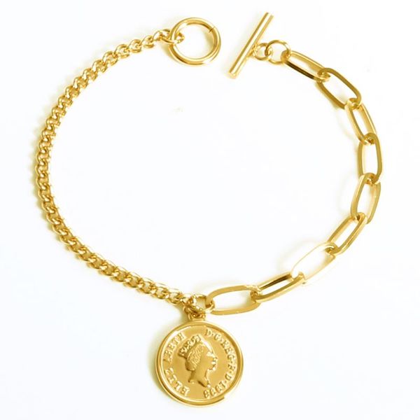 

coin cent charm bracelets gold color link chain o t bar bracelets for women men bracelet jewelry gift, Black