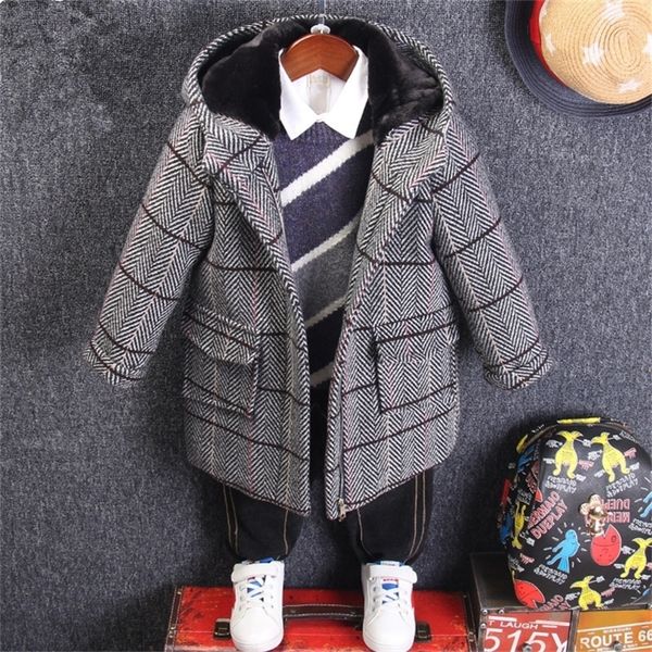 

children's woolen fall winter boys casual plaid woollen coat male kids cotton padded hooded outerwear clothes b412 y200901, Camo