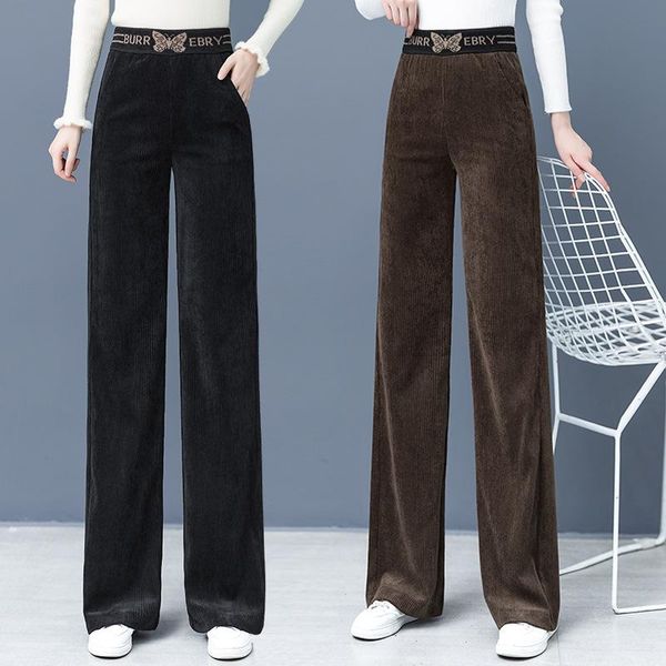 

70l79920] casual women's pants 2020 autumn and winter new style loose drape corduroy straight wide-leg trousers, Black;white