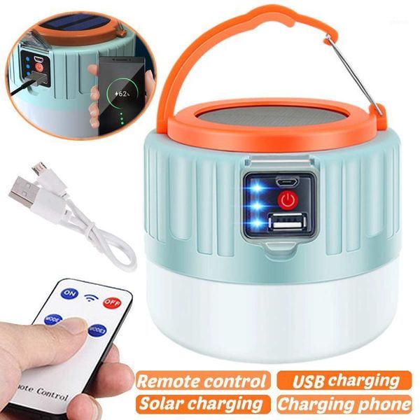 

rechargeable led bulb lamp remote control solar charge portable emergency night market light outdoor camping home1
