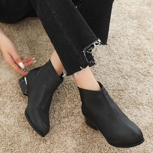 

boots solid black patent leather circle buckle zipper ankle for women shoes woman platform square low heels women1