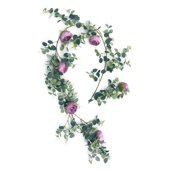 

185cm artificial rose flower string eucalyptus leaves rattan with 6 flowers for wedding decoration background garden wall decor