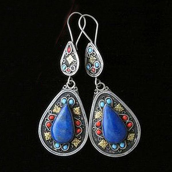 

vintage boho ethnic multicolor dangle earrings for women antique silver color water drop earring wedding jewelry gifts o3d271