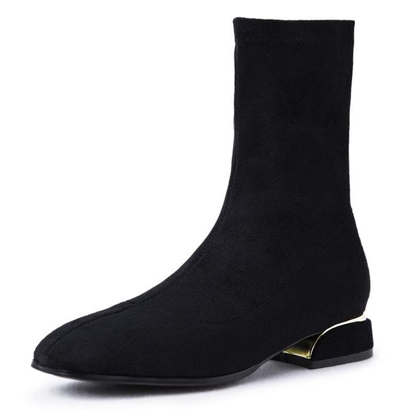 

эластичные матовые короткие сапоги женщины новая осенью и зима плюс бархат квадратный носок черные ботинки большой размер 34-43 девушка лоды, Black