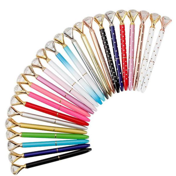 

37 colors cute gem ballpoint pen crystal glass diamond metal ballpoint pen beautiful gift pen school office supplies, Blue;orange