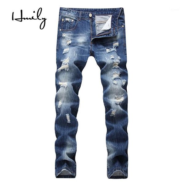 

men's jeans hmily men slim fit designer denim patch male pants brand clothing men`s destroyed big size1, Blue