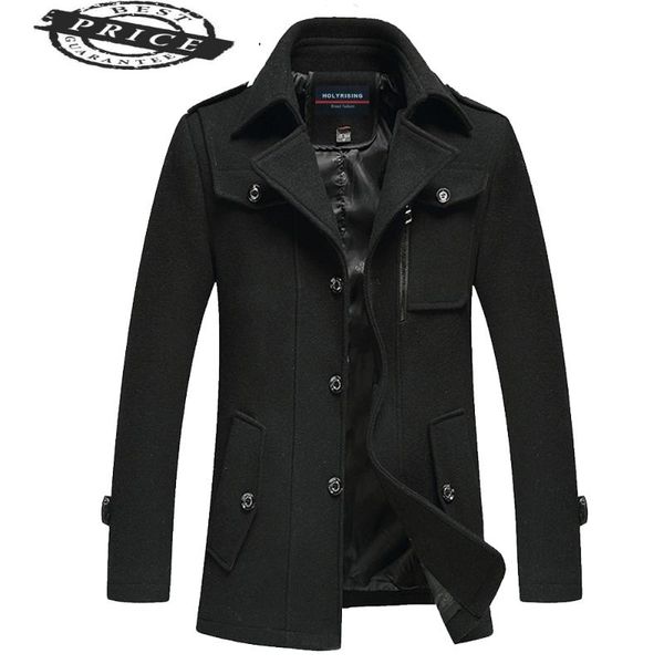 

casual wool men blend coat casaca hombre mens overcoat thick jackets warm classic cloth man fitted coats 29262-6, Black