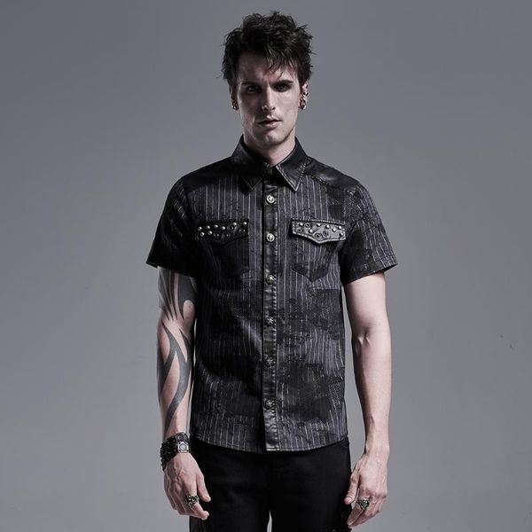 

men's casual shirts punkrave punk daily abstract striped printed blouses skull button summer short sleeve shirt, White;black