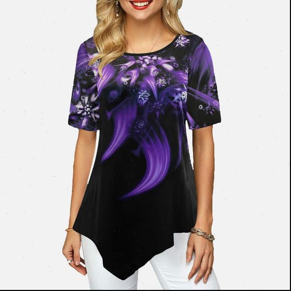

women fashion summer shirt print round neck short sleeve boho shirts 2021 female casual loose blouse plus size 5xl, White