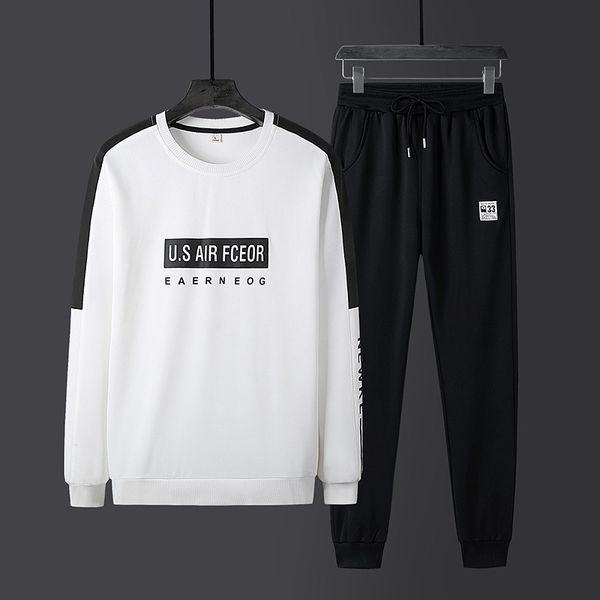 

2019 new spring and autumn coat leisure sports suit round neck sweater pants two piece large men's wear, Gray