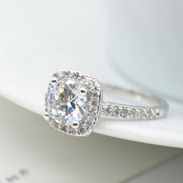 

classic shiny big square crystal zircon ring wedding rings for women lady fashion jewelry size 5 6 7 8, Slivery;golden