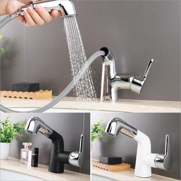 

new arrival black bathroom pull out brass faucet sink mixer tap and cold basin lavatory
