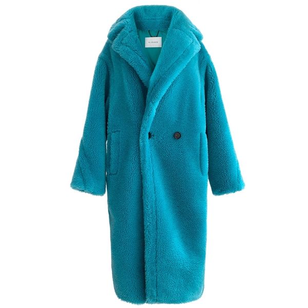 

90 % wool 10% cashmere real fur coat women winter suit collar long nature teddy bear fur coats overcoat 201124, Black