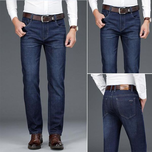 

2021 male brand jeans new business straight stretch men's sets men's casual pants four seasons casual stretch jeans, Blue