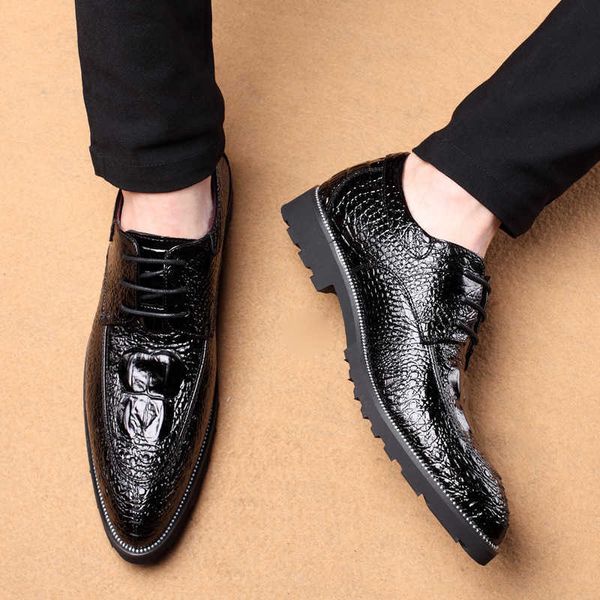 

classic luxury men's dress leather shoes lace-up wedding party mens business office oxfords flats plus size men fashion designer qualit, Black
