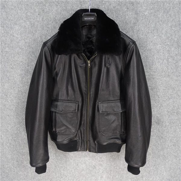 

thick winter cowhide leather genuine leather man short collars jackets menswear warm jacket lapels a2 black sheep fur collar