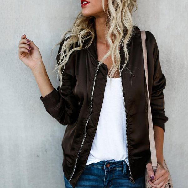 

autumn winter jacket women classic coat short bomber solid zip up jacket coat black wine red for ladies mujer veste femme, Black;brown