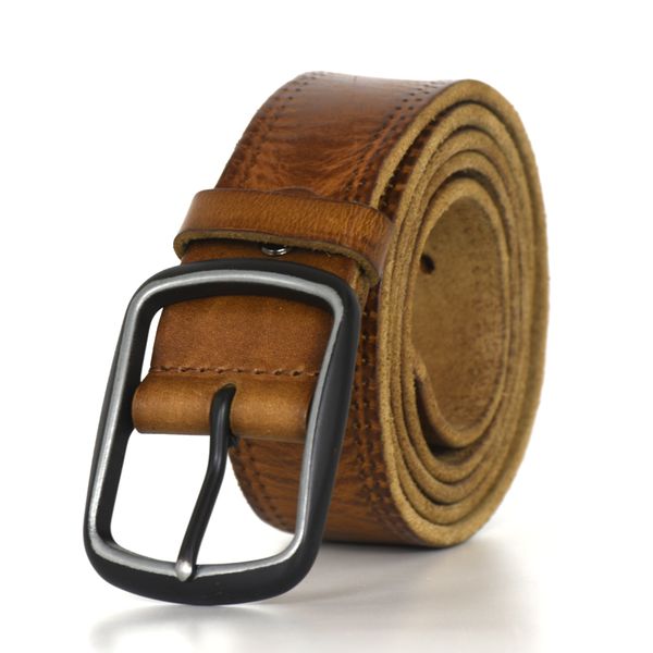

new crazy horse genuine leather belt for men cowhide men's leather belts vintage jean strap brown color 130 cm thong manual y200520, Black;brown