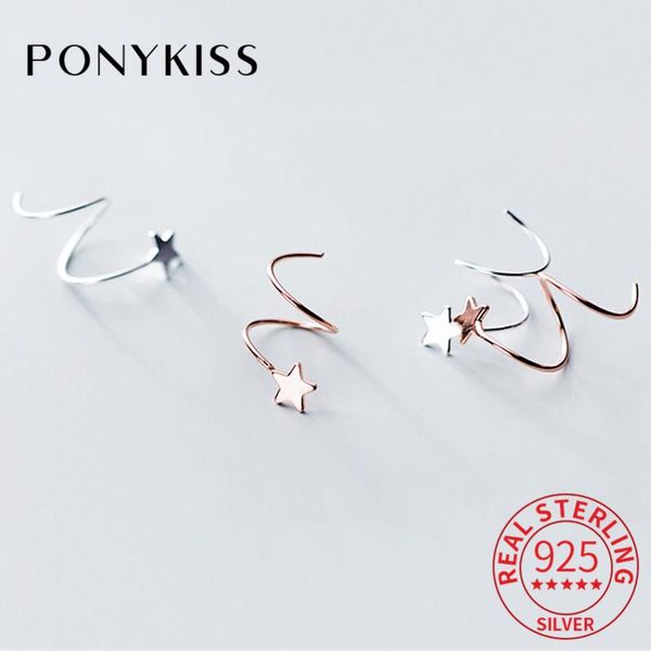 

ponykiss trendy 100% 925 sterling silver cute wave star hoop earrings for women party delicate accessory birthday chic gift, Golden;silver