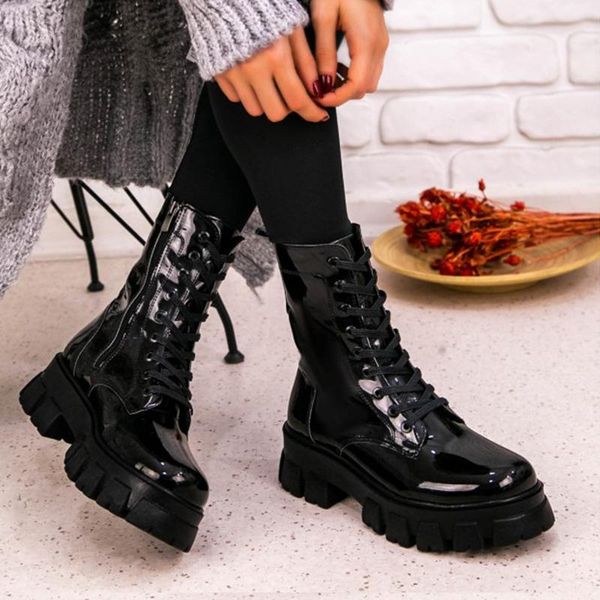 

hope black patent leather boots fleece inner lining high heel ortc insole zipper and laced 2021 winter fashion stylish women 's postal