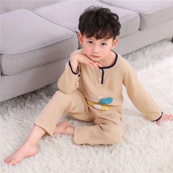 

spring and autumn long 19 sve slubby cotton suit children's summer home baby air conditioning pajamas, Blue;red